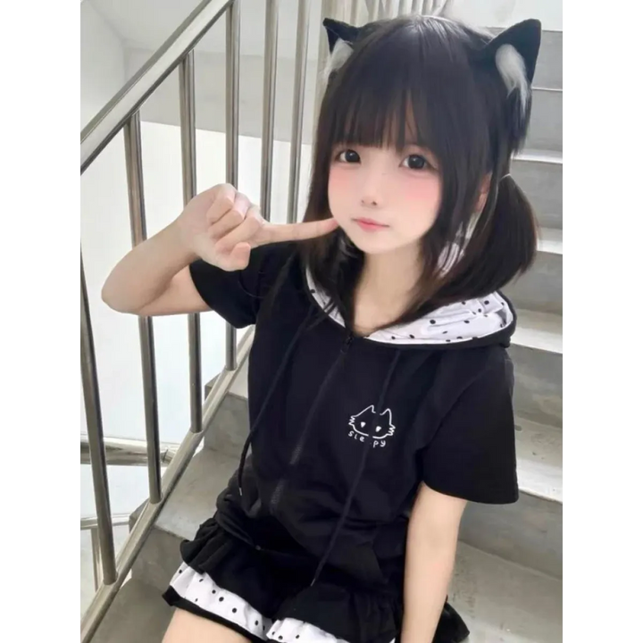 Y2K Kawaii Cat T-Shirt – Sweet Harajuku Patchwork Soft Girl Top