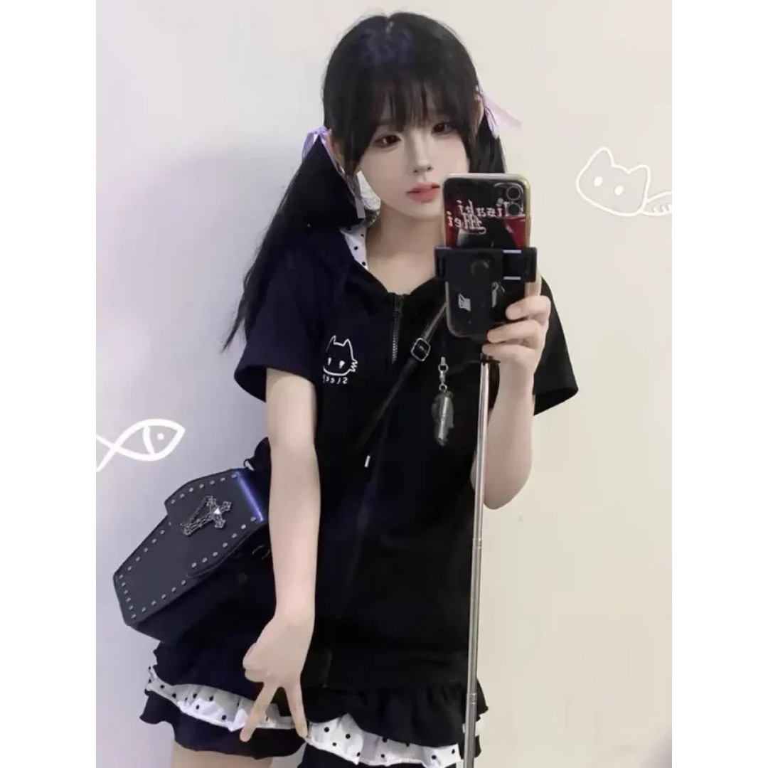 Y2K Kawaii Cat T-Shirt – Sweet Harajuku Patchwork Soft Girl Top