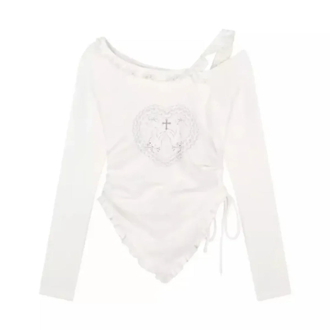 Y2K Kawaii Harajuku Two-Piece Set – Ruffle Skirt & Long Sleeve Top