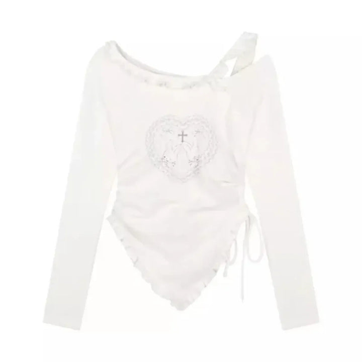 Y2K Kawaii Harajuku Two-Piece Set – Ruffle Skirt & Long Sleeve Top