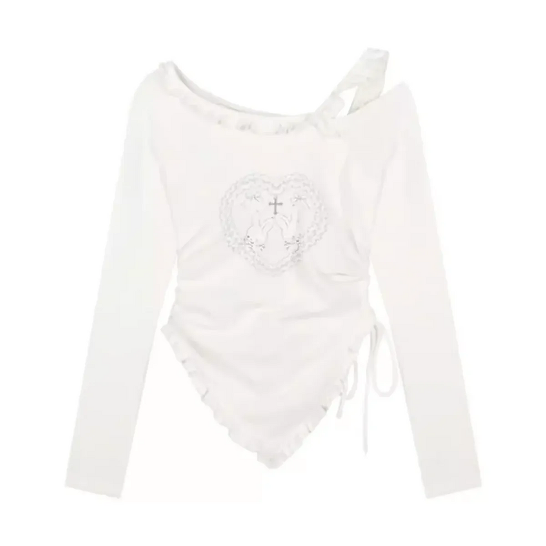 Y2K Kawaii Harajuku Two-Piece Set – Ruffle Skirt & Long Sleeve Top