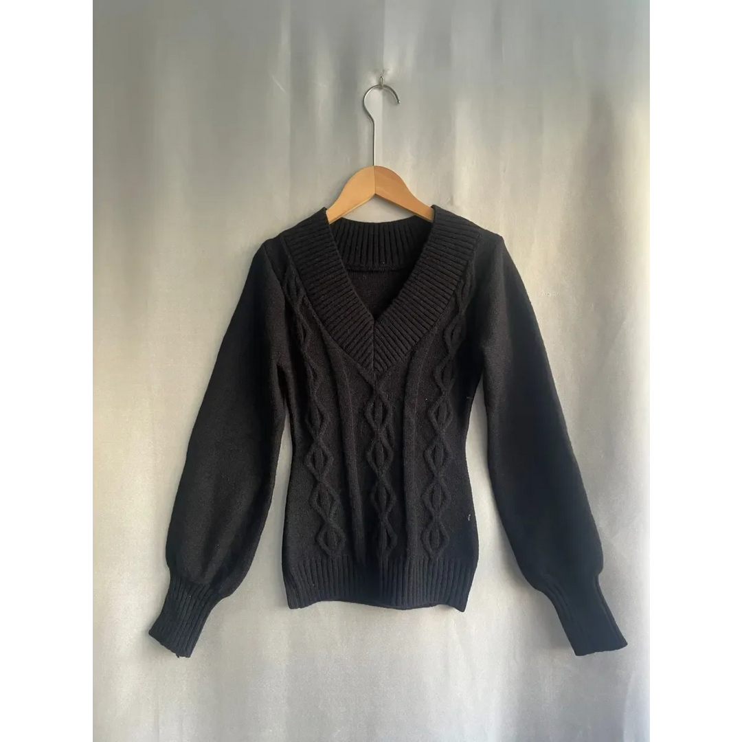 V-Neck Slim Fit Sweater – Y2K Lace Trim Knit Pullover Top