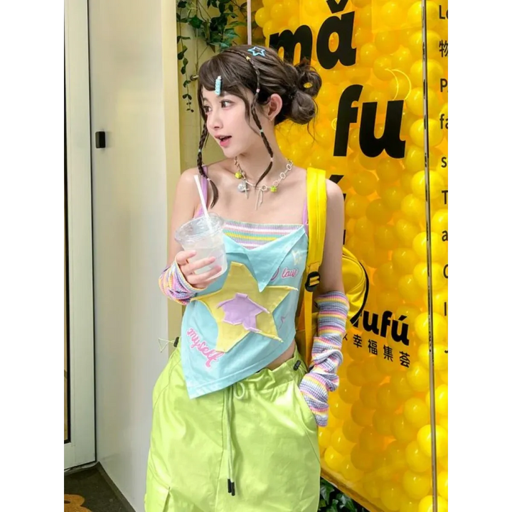 Y2K Patchwork Tees - Harajuku Kawaii Slim Tanks