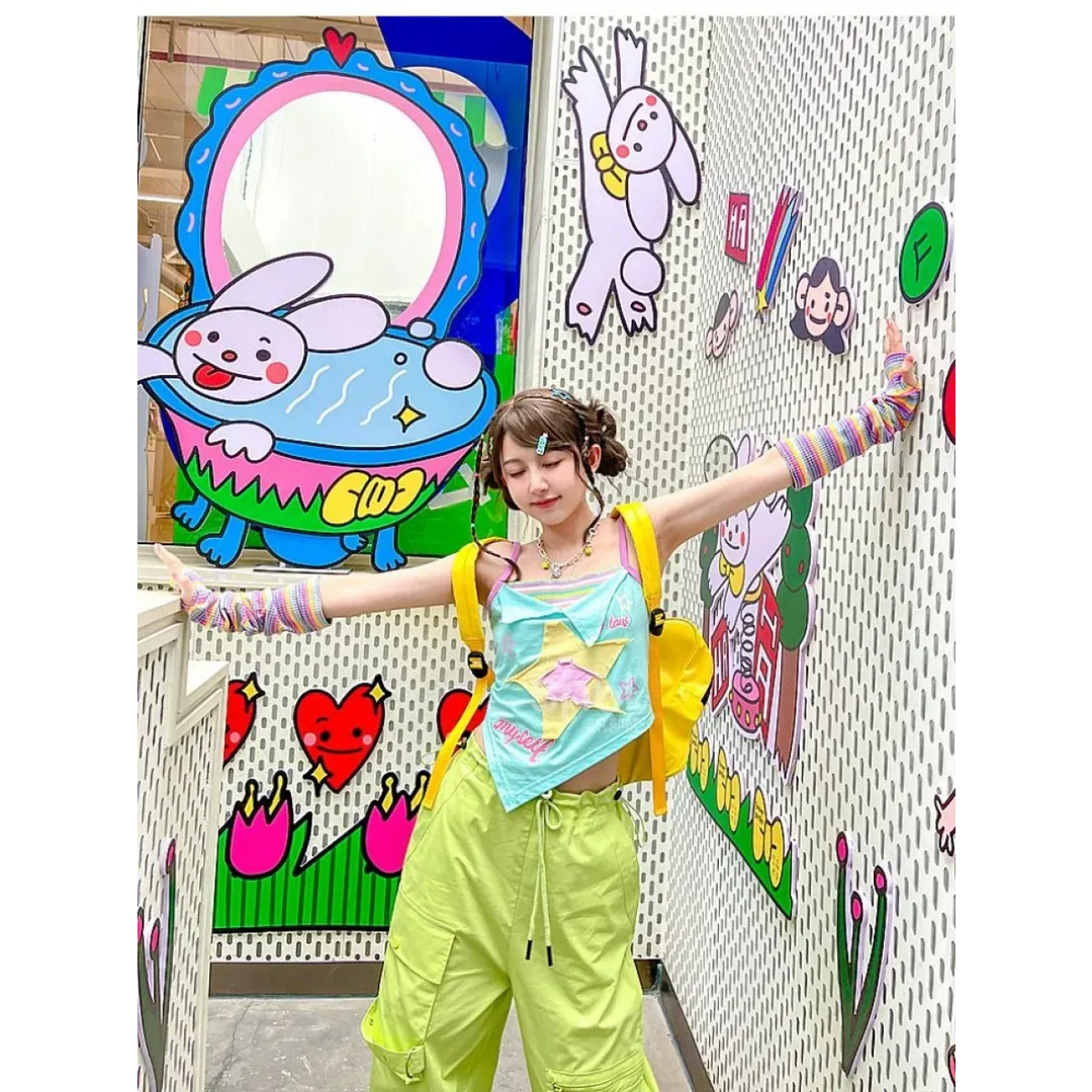 Y2K Patchwork Tees - Harajuku Kawaii Slim Tanks