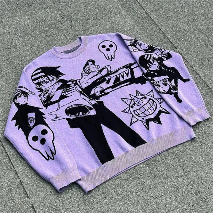 Harajuku Fashion Couple Sweaters - Y2K Retro Gothic Round Neck Tops