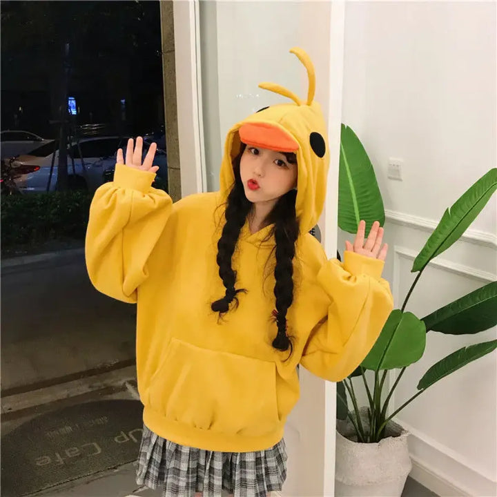 Yellow Kawaii Duck Hoodie – Cute Long Sleeve Casual Pullover Top